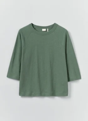 Bawełniano-konopny T-shirt z raglanowymi rękawami
