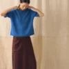 Dzianinowy T-shirt z bawełny i lnu