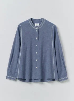 Haftowana koszula z bawełny i lnu typu chambray