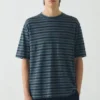 T-shirt z bawełny organicznej w paski, barwiony w całości T-shirt z bawełny organicznej w paski, barwiony w całości